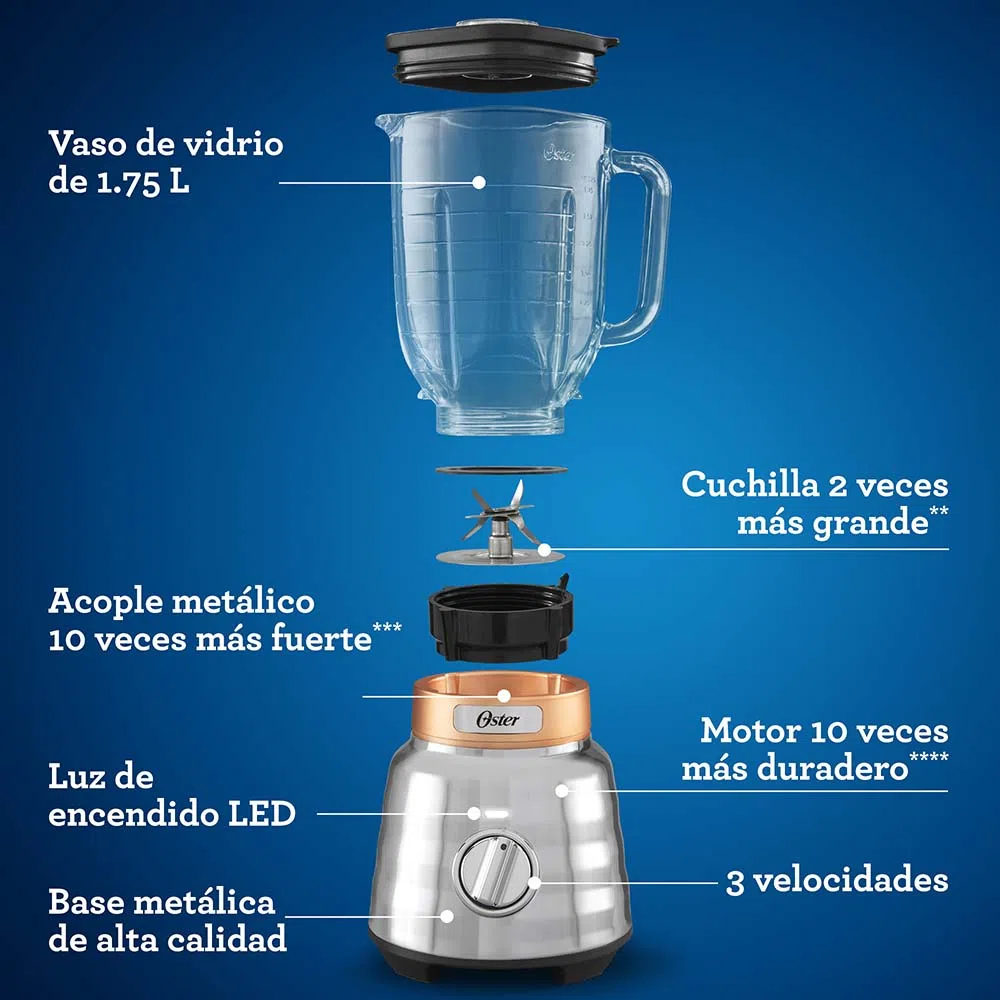 Licuadora Osterizer® Max de 2 caballos de fuerza con perilla y vaso de vidrio BLSTPBR - Image 7