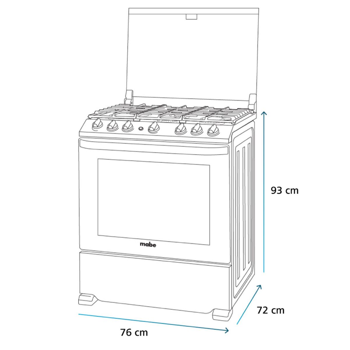 Cocina Mabe Gas 30", 6Q Tech (4 Estándar, 1 jumbo, 1 Fast cook), Inox, cubierta acero inoxidable, Parrillas fundición, encendido electrónico botón, capelo recto, Tecnología Ultimate, easy clean pro, ventana panorámica vidrio espejo,comal teflonizado.EMH7602DSS0 - Imagen 4