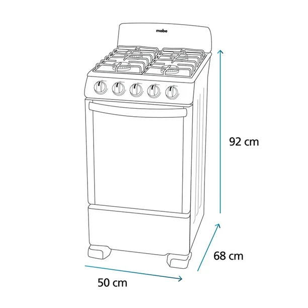 Cocina Mabe Gas 20", 4Q Tech (3 Estándar, 1 jumbo), Plata, cubierta acero inoxidable, Parrillas fundición, encendido electrónico botón, copete, Tecnología Perfect Cook, easy clean pro, ventana panorámica espejo EM5043BFIS1 - Image 4