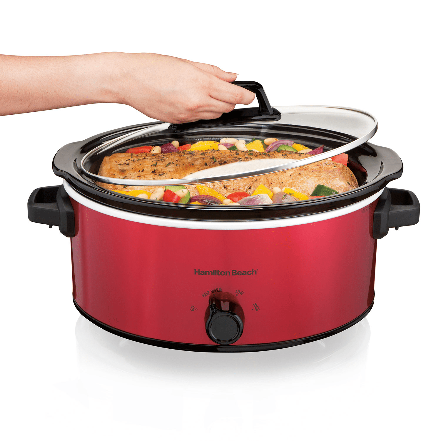 Olla de cocción lenta ovalada de 6 cuartos, roja H-B 33666F - Image 3