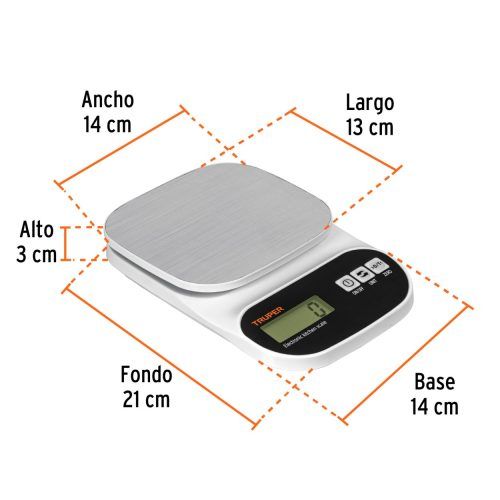 Báscula digital para cocina plato de acero inox 5kg Truper 103116