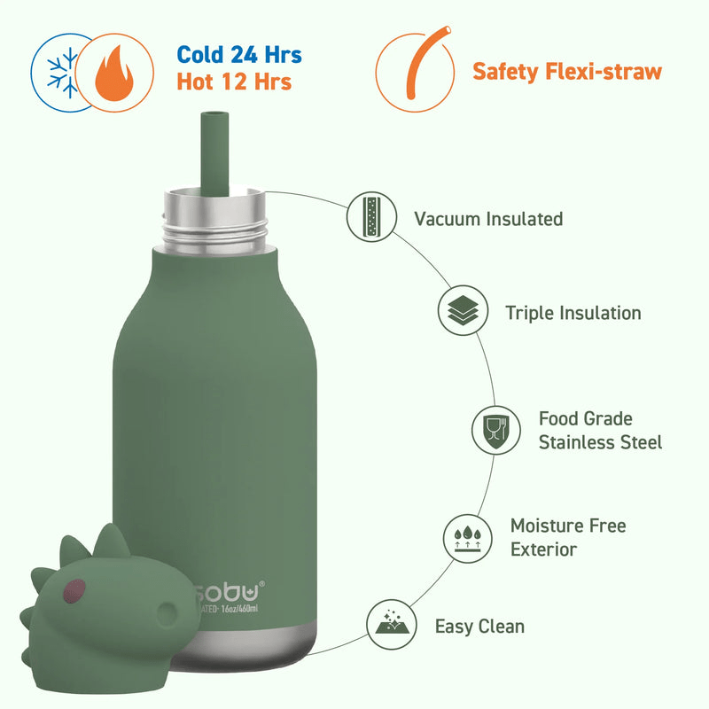 BOTELLA TERMICA 16OZ ACERO INOX DINOSAURIO VERDE SBV44 - Image 3