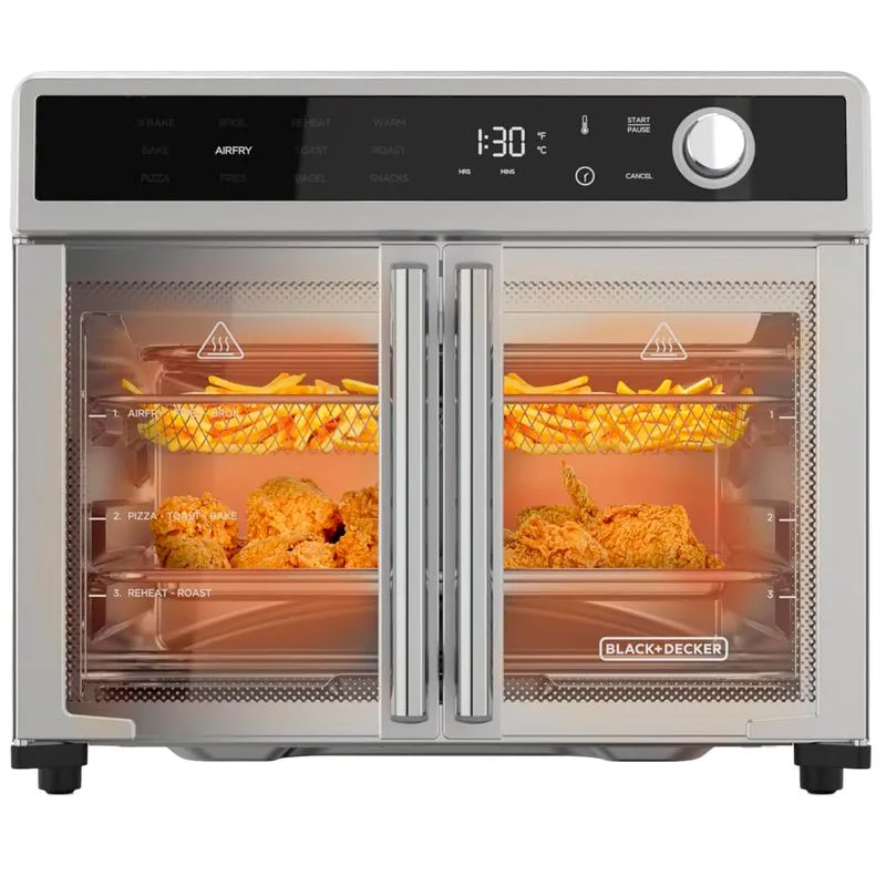 Horno con Freidora de Aire de Puertas Francesas Black+Decker CRISPnBAKE TO62D5-1SDLA